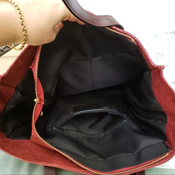 Made in Italy Leather Burgundy Color Suede Big Bag - Picture 6 of 9